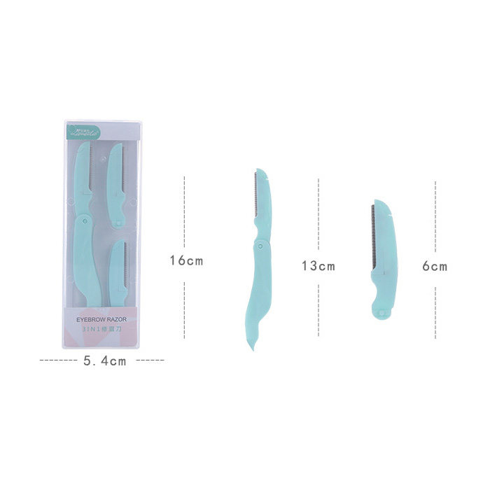Lameila 3 in 1High quality plastic foldable facial stainless steel blade eyebrow razor set A0262