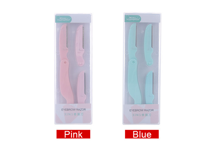 Lameila 3 in 1High quality plastic foldable facial stainless steel blade eyebrow razor set A0262