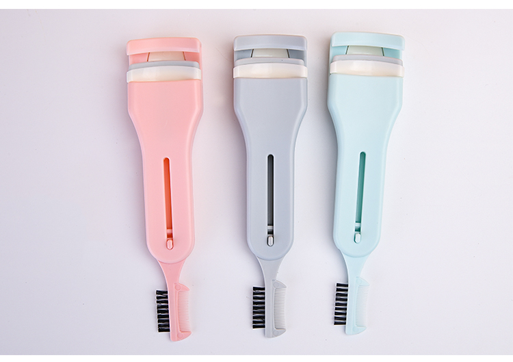 Wholesale New style individual portable private label pink plastic mini eyelash curler tool with comb and eyebrow brush