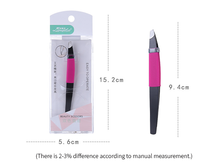 Lameila new design two tone color portable tweezers eyebrow stainless steel black point head eyebrow clip A0194