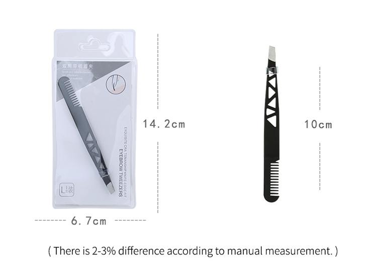 Wholesale Cosmetic Stainless Steel Eyebrow Tweezers and Eyebrow Hair Remove Clip with Comb A228