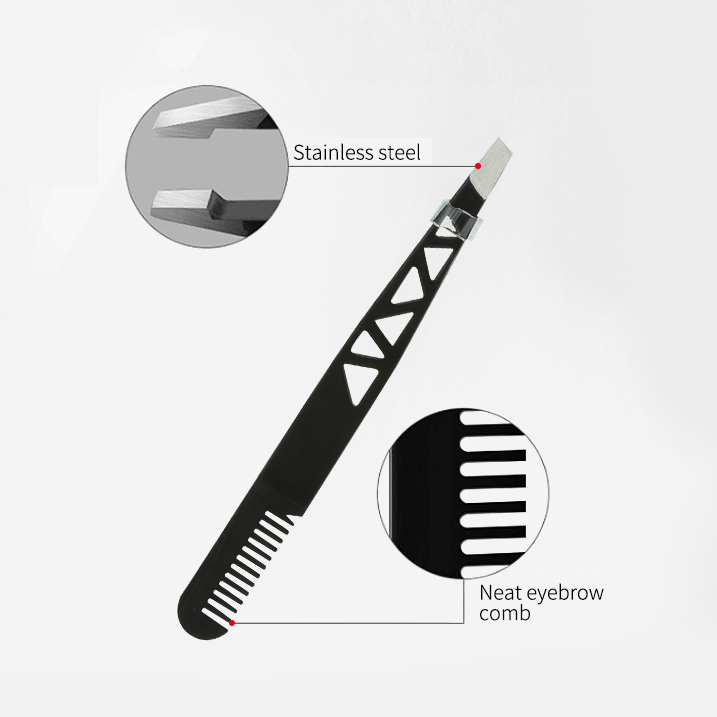 Wholesale Cosmetic Stainless Steel Eyebrow Tweezers and Eyebrow Hair Remove Clip with Comb A228