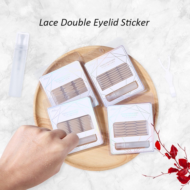 Lameila 4 Different Shape Option Lace Double Eye Lid Stickers Glue Free Self Adhesive Eyelid Tape with Y fork and Empty Bottle A1023