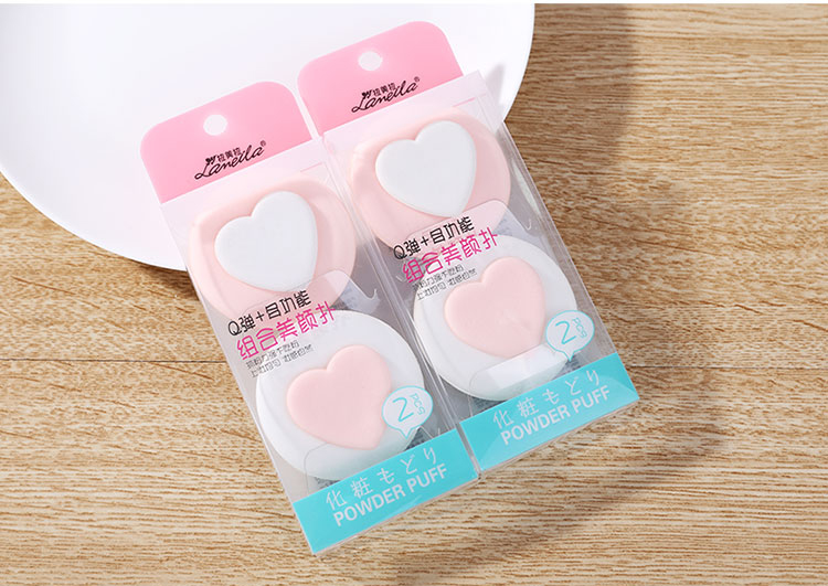 Lameila new design 2 in 1 cute heart shape beauty sponge puff foundation air cushion puff A79955