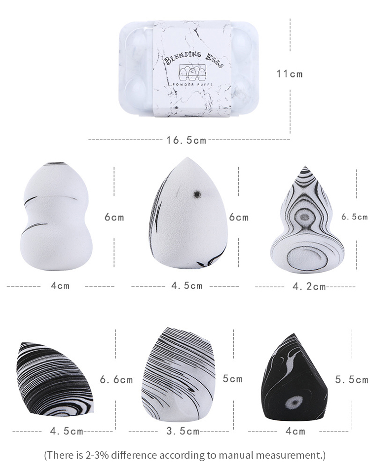 Lameila 6 PCS Latex Free Super Soft Different Shape Marble Pattern Cosmetic Makeup Sponge A80002