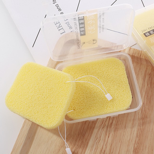 Lameila 2 pcs yellow deeply clean sponge with rope gross porosity face cleaning sponge with case B2162