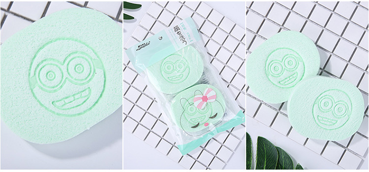 Lameila smile carton printing face care cleaning puff 2 pcs green hight quality face cleaning sponge B2195