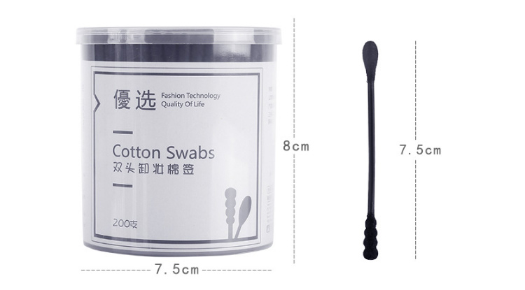 Wholesale cotton buds 200pcs black spiral and round tips paper stick ear cotton buds swab