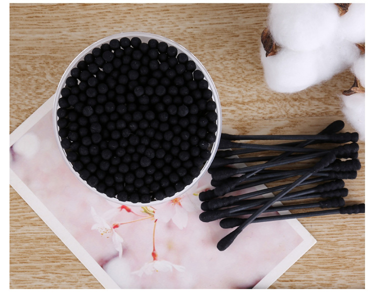Wholesale cotton buds 200pcs black spiral and round tips paper stick ear cotton buds swab