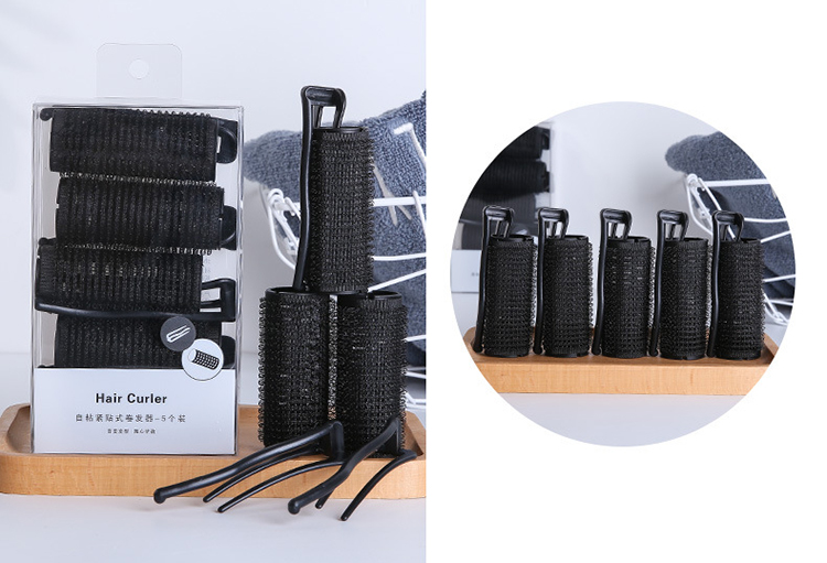 5pcs Best selling plastic private label black hair curlers rollers set no heat hair roll for diy C255