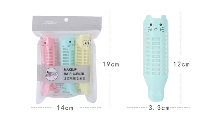 3pcs/set No Heat Hair Roller Cartoon Plastic Curling-grips Hair Curlers Set for Hair Curling