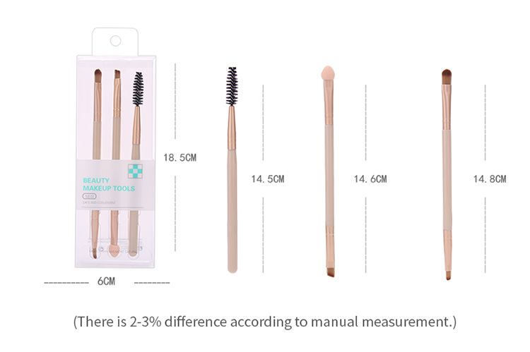 Silubi 3pcs double-ended brush sponge cosmetic luxury travel eyeshadow eyebrow brush eye makeup brush set SLB-H001