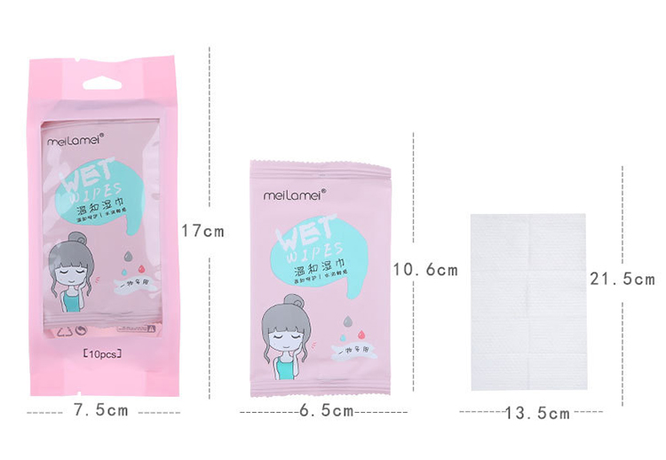 Meilamei Fast delivery 10pcs disinfectant wipes disposable makeup remover wet wipe private label face cleaning wipes E2119