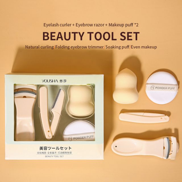 Lameila custom makeup tool kit eyelash curler,eyebrow razor,cosmetic sponge soft beauty makeup sponge blender set YE018