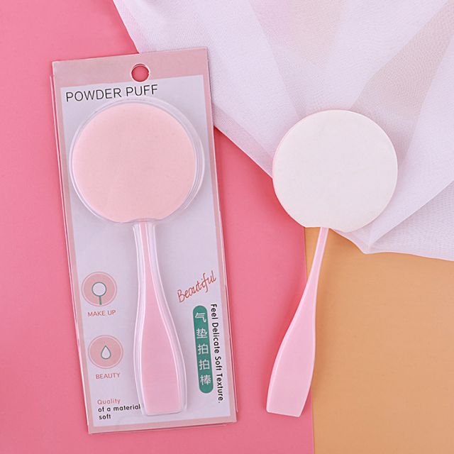 Professional Private Label latex free pink face makeup cream round sponge cosmetic makeup powder puffs with handle