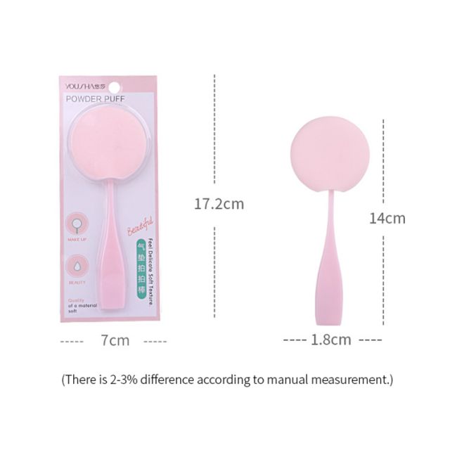 Professional Private Label latex free pink face makeup cream round sponge cosmetic makeup powder puffs with handle