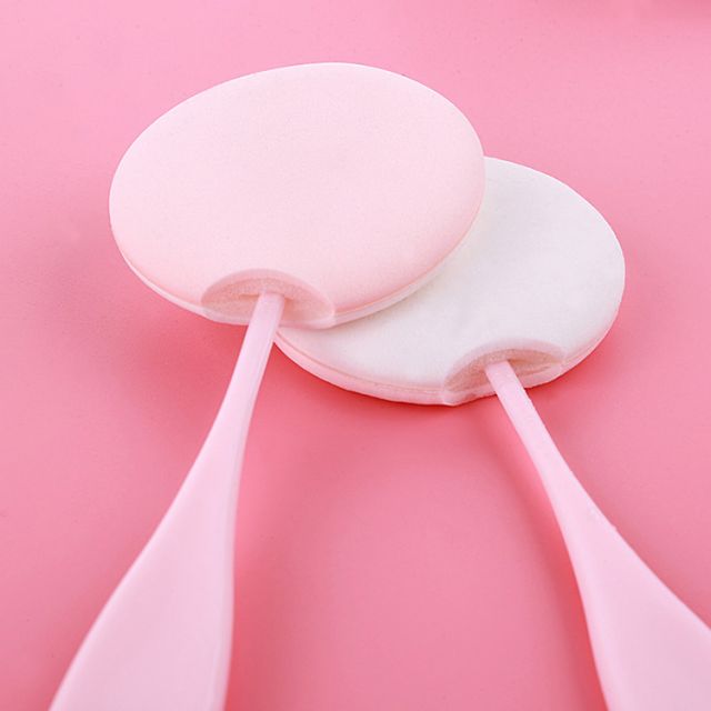 Professional Private Label latex free pink face makeup cream round sponge cosmetic makeup powder puffs with handle