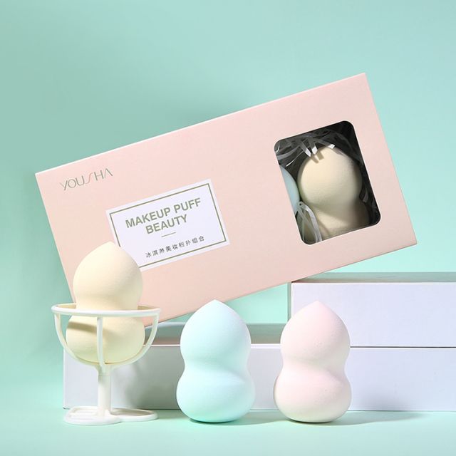 Yousha private label makeup sponge blender foundation powder puff makeup sponge holder sets travel case soft cosmetic YF195