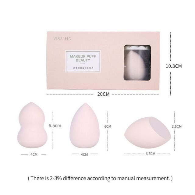 Yousha 3pcs with box Custom Logo Packaging Beauty Cosmetic Pink Latex Free Microfiber Blender Foundation Makeup Sponge YF199