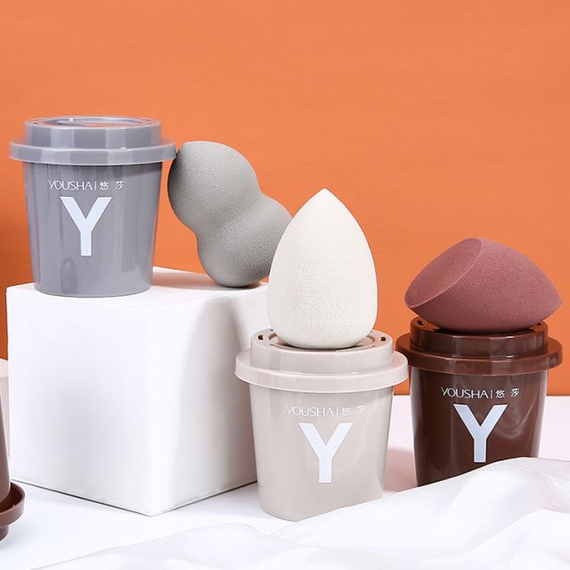 Yousha 3 In 1 Soft Different Shape Wet And Dry Dual Use Powder Puff Makeup Sponge Blender Set With Cap Case Storage Box Yf207