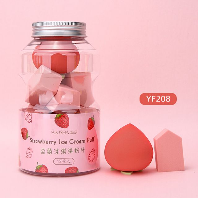 Yousha Beauty Tools Sponge Customized Logo 12pcs Fruit Shape Super Soft Latex Free Polyurethane Microfibre Makeup Sponge Yf208