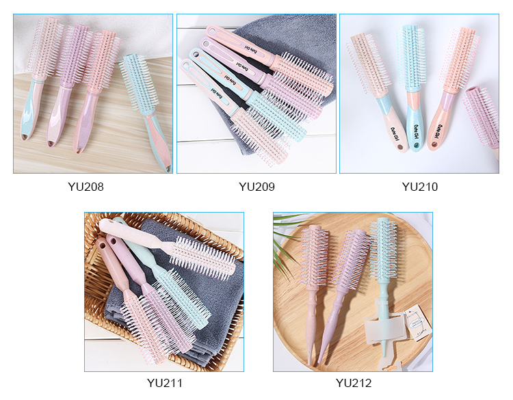 Yousha styling hair comb round curling hairbrush normal wedding bridal plastic pink hair comb custom logo YU212