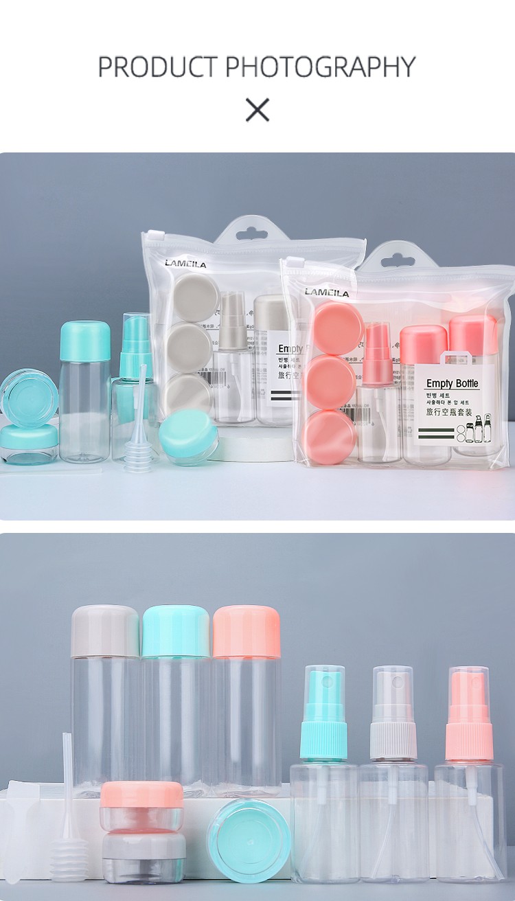 Lameila 8 pcs Travel Kit Bottle Cosmetic Empty Plastic Travel Bottle Containers Cream Toner PET Bottles LA1077