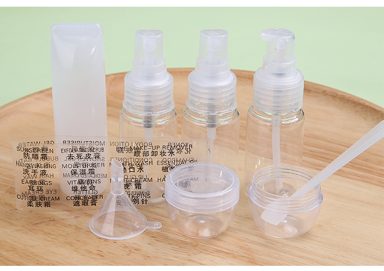 9 In 1 pet empty bottle packaging transparent travel plastic cosmetic bottles set