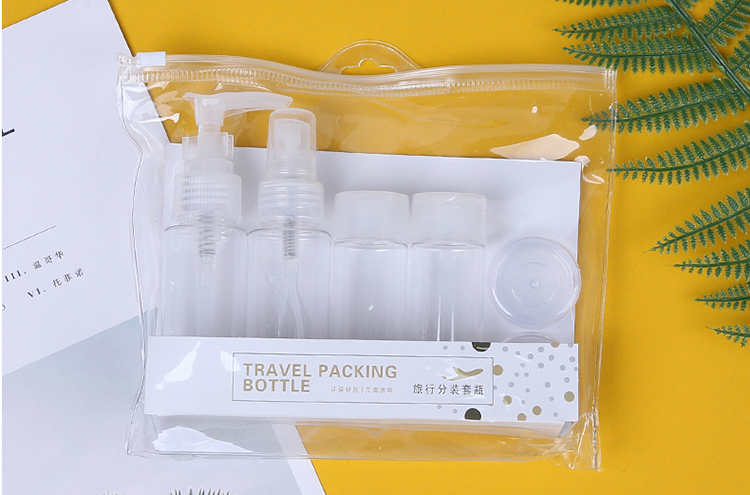 Custom Private Label Packaging Plastic Spray Bottles 7pcs Travel Cosmetic Bottle Set LM205