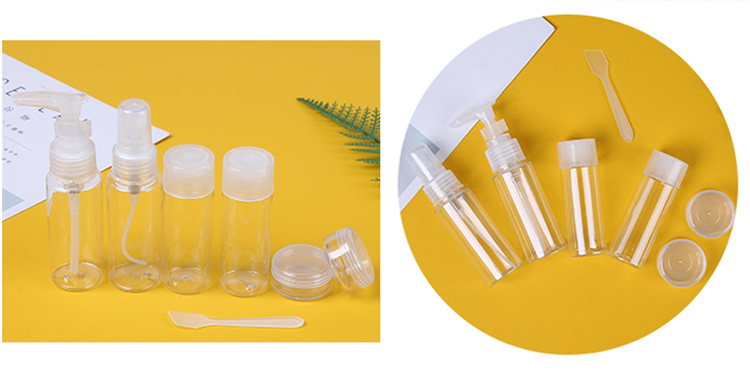 Custom Private Label Packaging Plastic Spray Bottles 7pcs Travel Cosmetic Bottle Set LM205