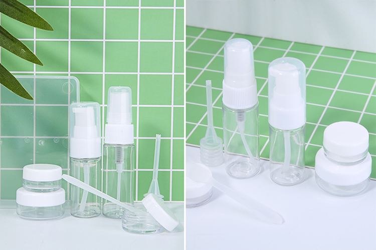 Plastic 7pcs Setting Spray Bottle Cosmetic Jar Empty Bottles Set LM211