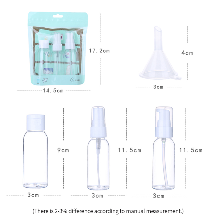 Clear Plastic Portable Cosmetic Smart Travel Empty Spray Bottles Set LM258