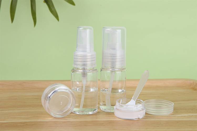 Portable packaging pet travel spray empty bottle plastic cosmetics bottles and jars set LM256