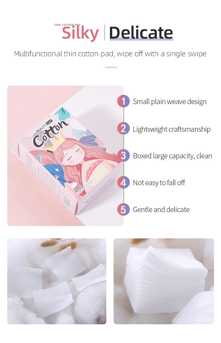 Lameila 80 pcs thin save water skin care cotton makeup pads carton printing face cleaning makeup remover cotton pad B0110