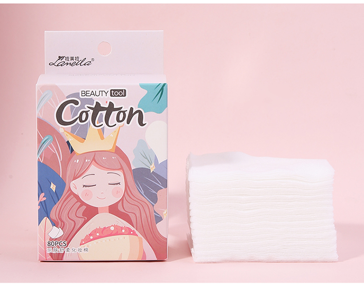 Lameila 80 pcs thin save water skin care cotton makeup pads carton printing face cleaning makeup remover cotton pad B0110