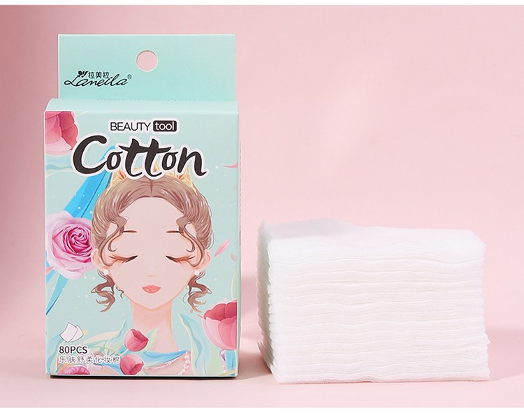 Lameila 80 pcs thin save water skin care cotton makeup pads carton printing face cleaning makeup remover cotton pad B0110