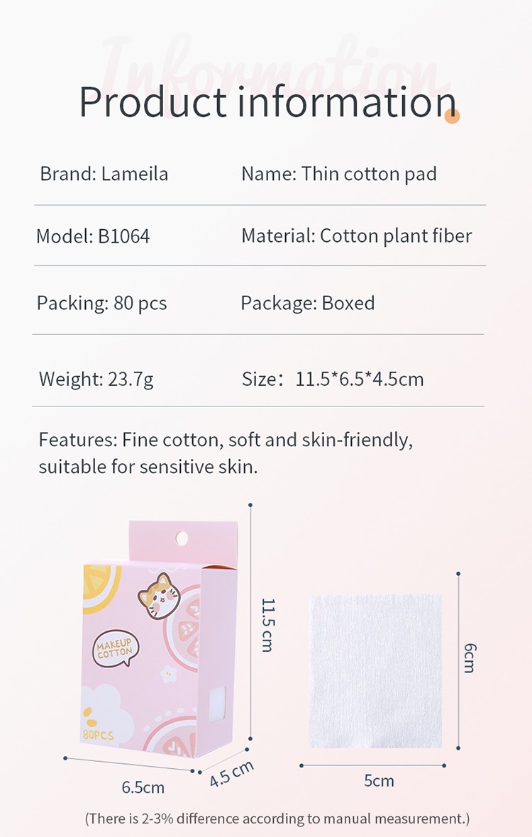 Lameila 80pcs cute wholesale non woven cleaning face cotton pads disposable save water skin care cotton makeup pads B1064