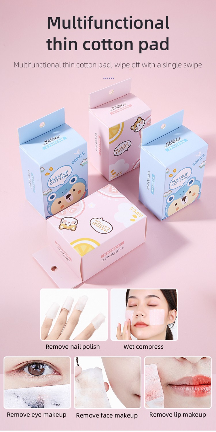 Lameila 80pcs cute wholesale non woven cleaning face cotton pads disposable save water skin care cotton makeup pads B1064