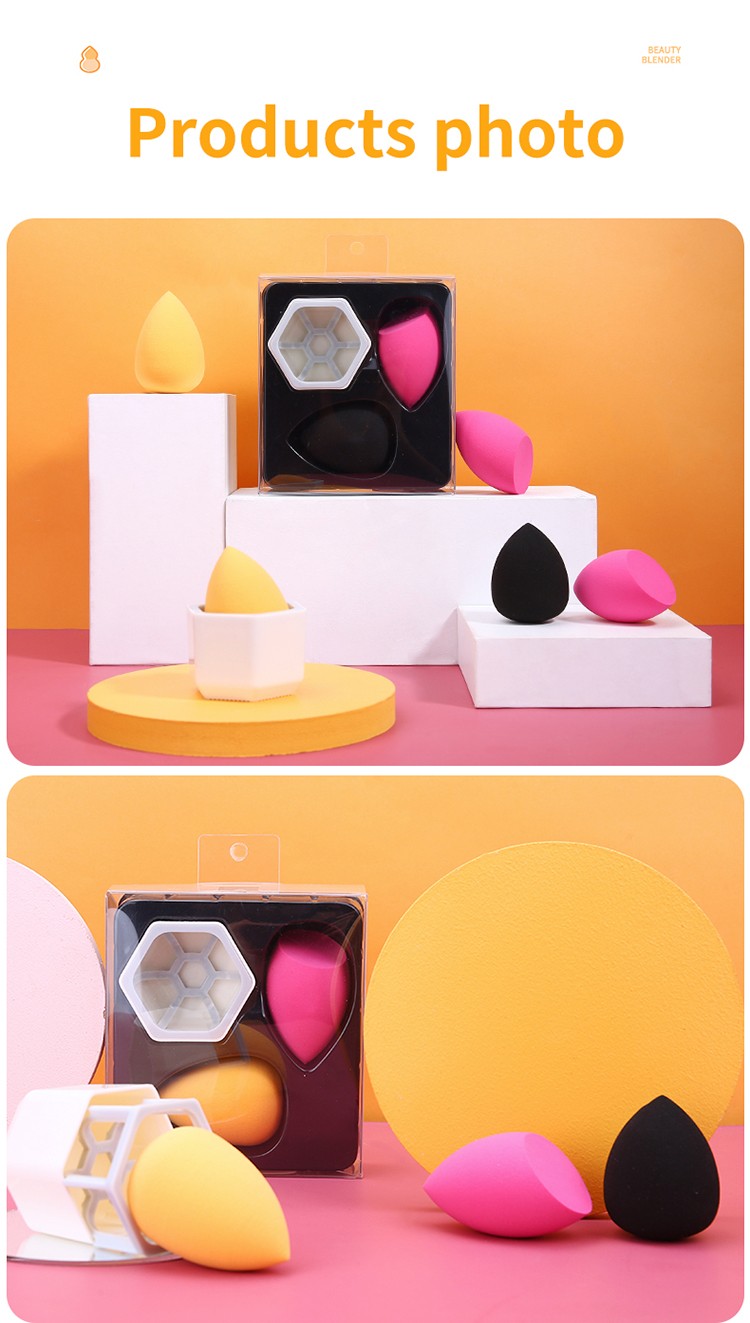 Yousha 3 in 1 oem colorful pink black non latex soft makeup sponge set with box YF205