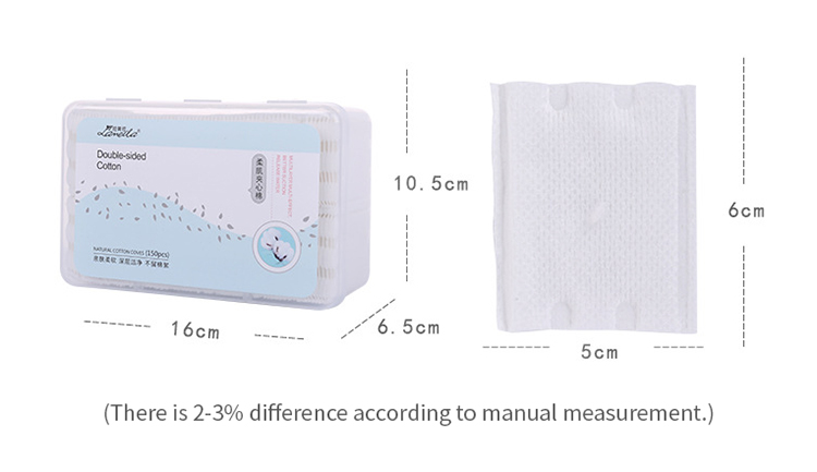 Lameila brand 150pcs box double-sided square cotton makeup remover pads facial organic cosmetic cotton pads B195