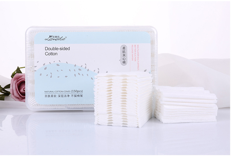 Lameila brand 150pcs box double-sided square cotton makeup remover pads facial organic cosmetic cotton pads B195