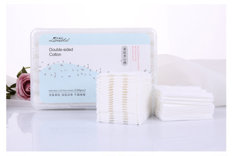 Lameila brand 150pcs box double-sided square cotton makeup remover pads facial organic cosmetic cotton pads B195