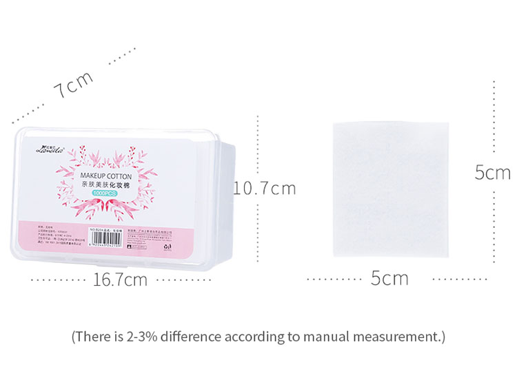 Lameila OEM wholesale 1000pcs box discharge make up remove cotton facial organic makeup remover cotton pads B204