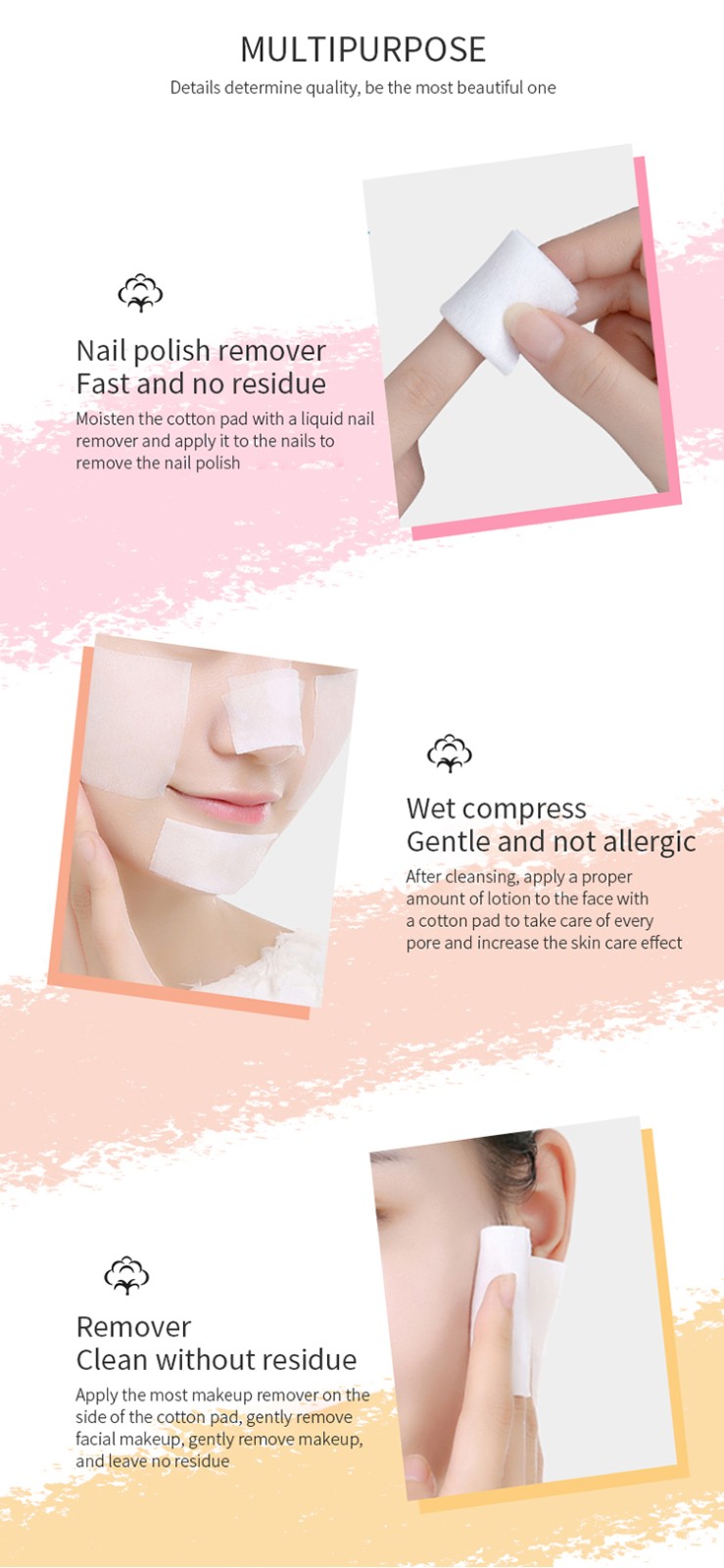 Factory direct boxed Skin-friendly water-saving slimming eco friendly face makeup remover cosmetic cotton pad CXT001