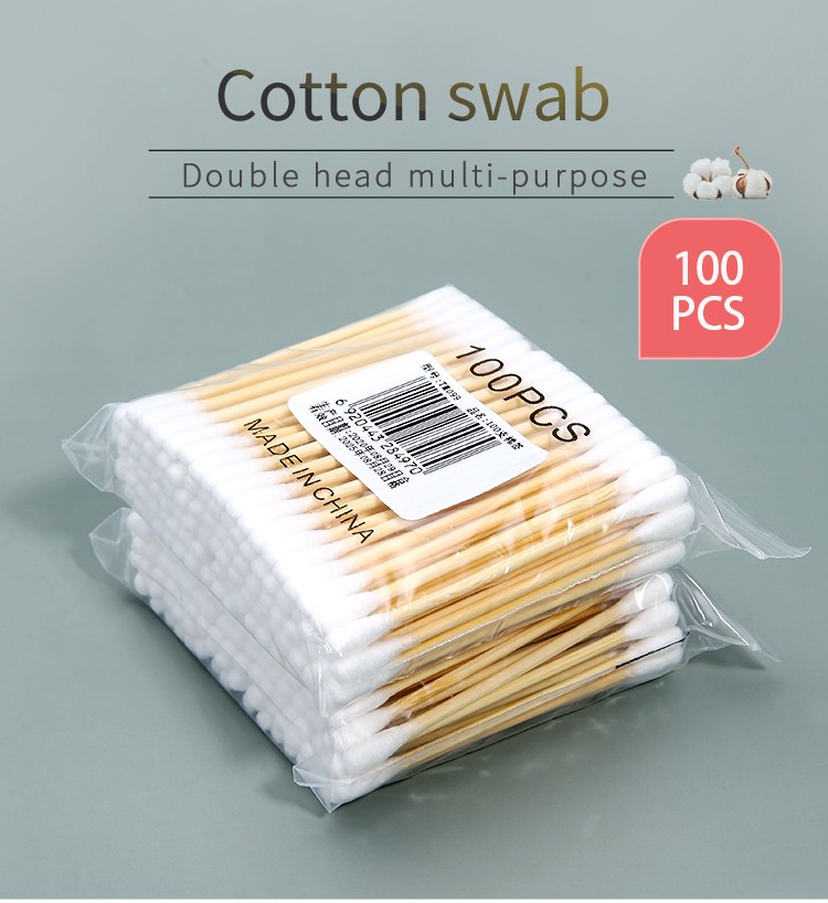 Lameila 100pcs Cotton Bud Disposable Double Head Tip Bamboo Wooden Stick Cotton Swabs TM099