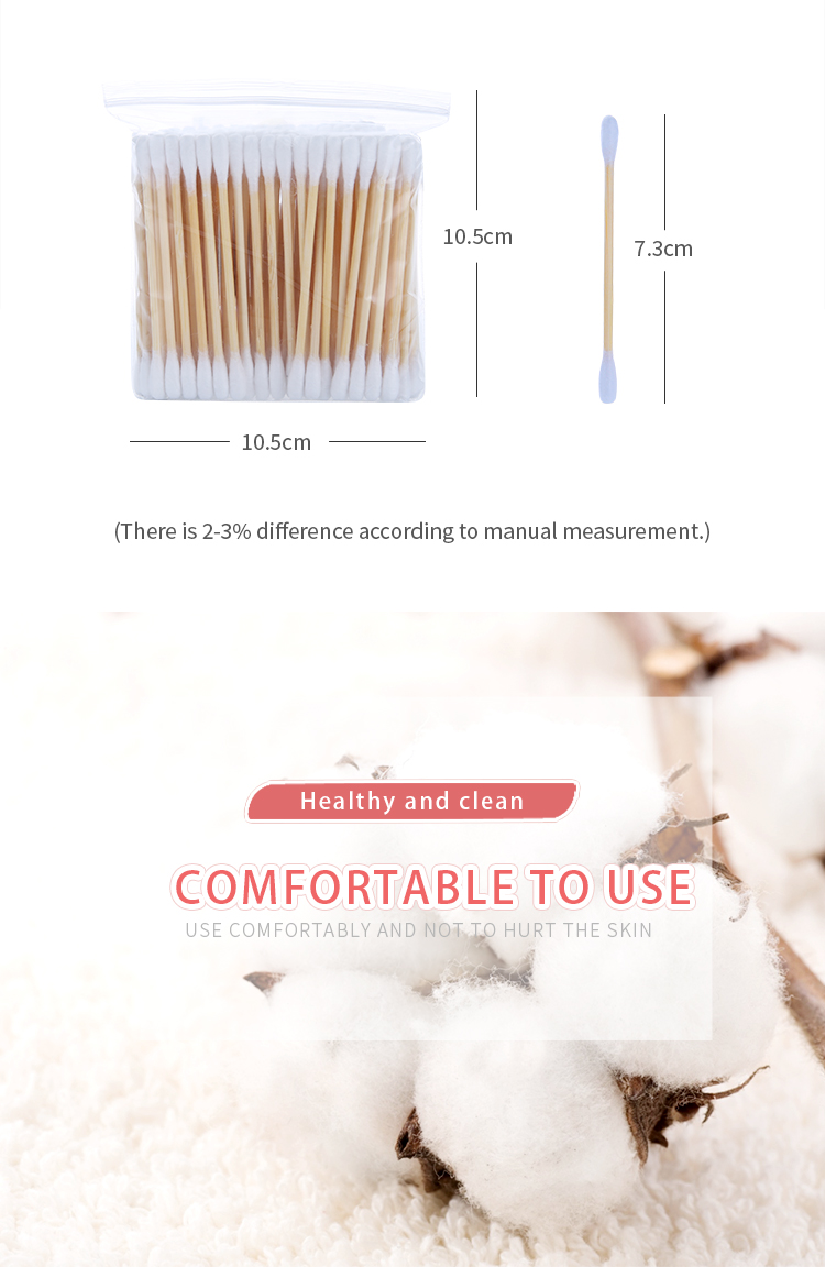 Lameila 100pcs Cotton Bud Disposable Double Head Tip Bamboo Wooden Stick Cotton Swabs TM099