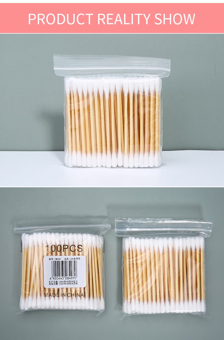 Lameila 100pcs Cotton Bud Disposable Double Head Tip Bamboo Wooden Stick Cotton Swabs TM099