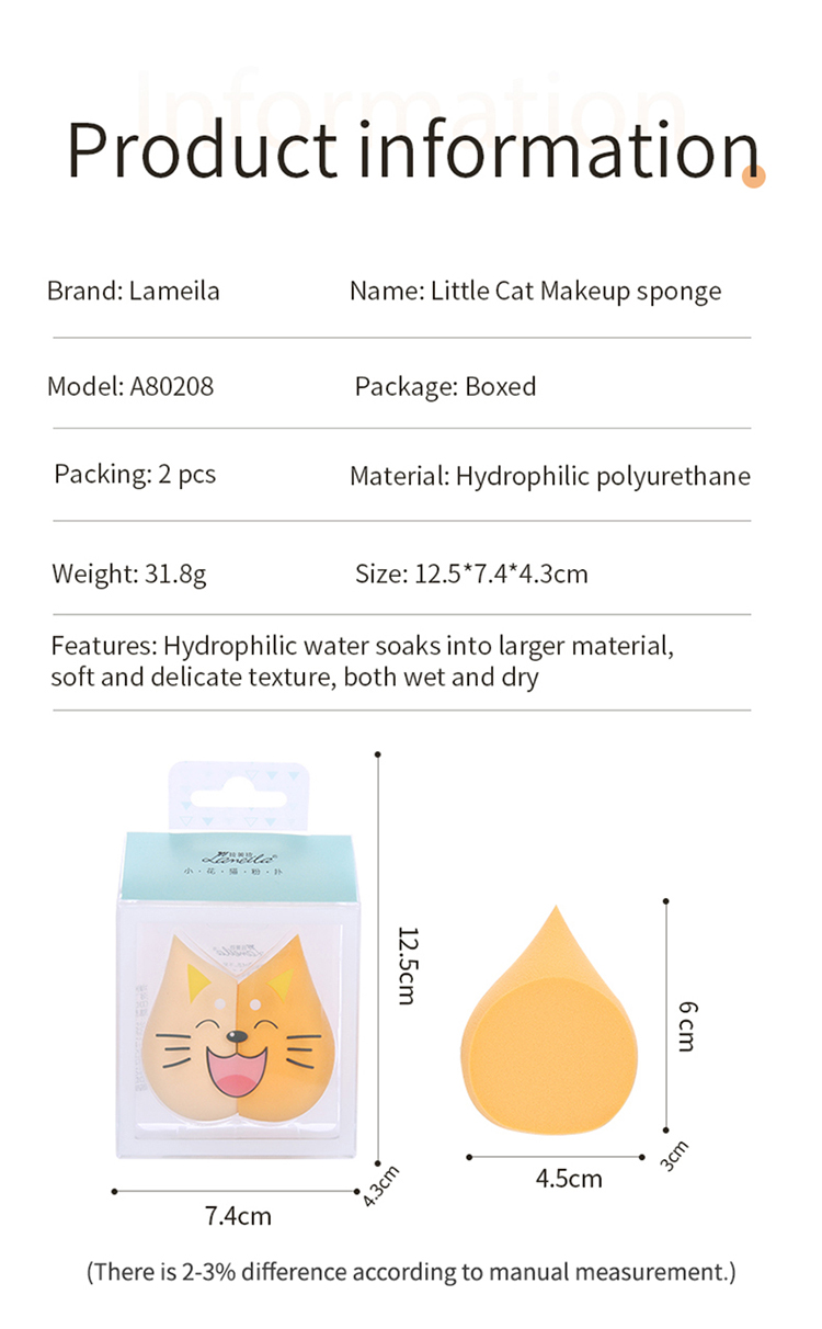 Lameila lovely cat design makeup puff OEM Latex Free Beauty Make Up Sponges Blending Makeup Sponge A80208