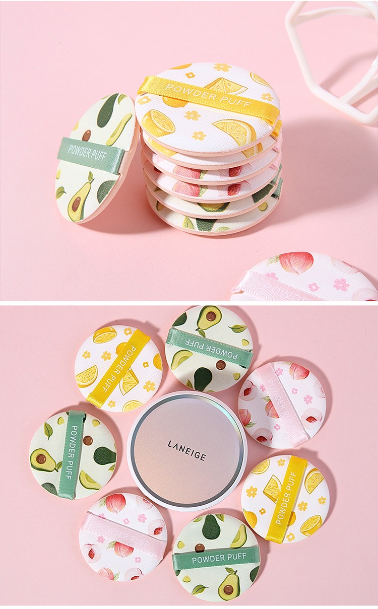 Lameila 4 pcs 2021 Fashion Fruit Printing Foundation Air Cushion Puff With Holder A80166 A80186 A80187