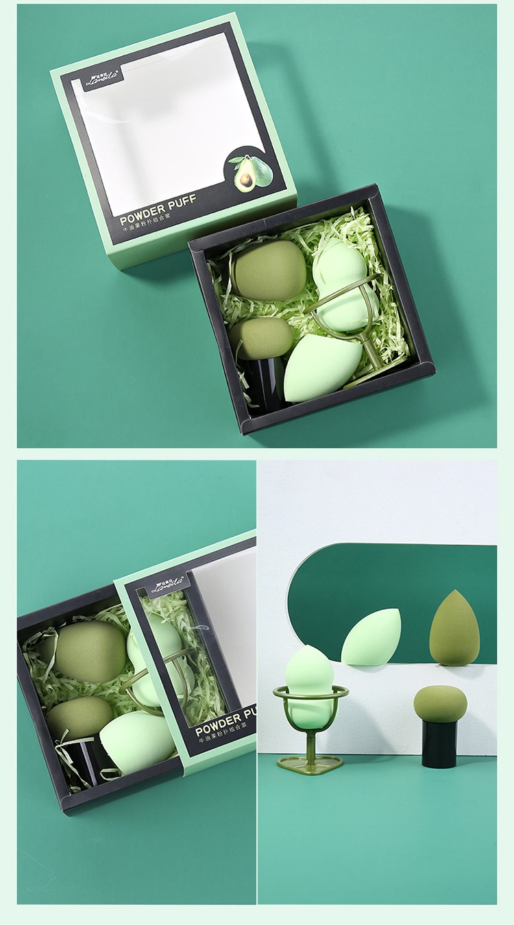 New Style 4 in 1 Makeup Blending Sponge Set Holder Beauty Green Makeup Sponge Blender Custom Logo A80145